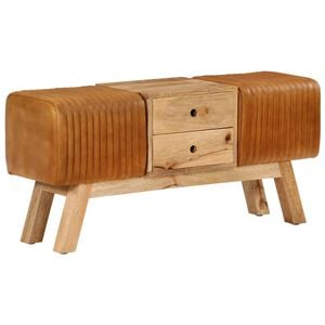 vidaXL Telovadna klop rjava 107 cm pravo kozje usnje trden mangov les