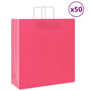 vidaXL Papirnate vrečke 50 kosov z ročaji roza 45x17x48 cm