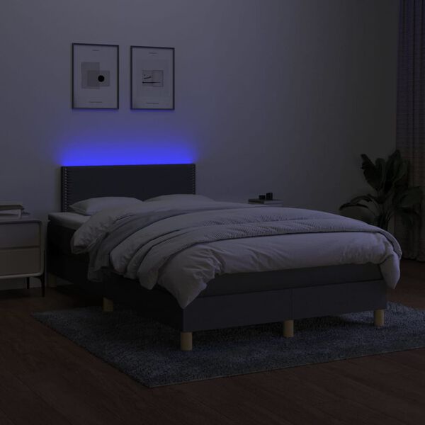 vidaXL Box spring postelja z vzmetnico LED temno siva 120x200 cm blago