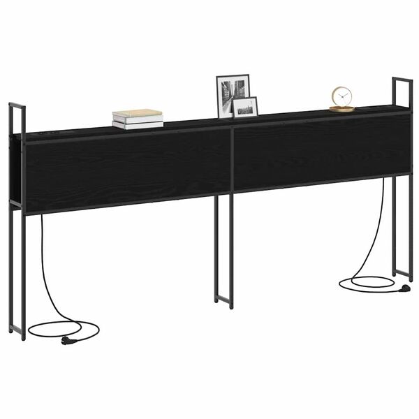 vidaXL Headboard za shranjevanje z postajo za polnjenje Črni hrast