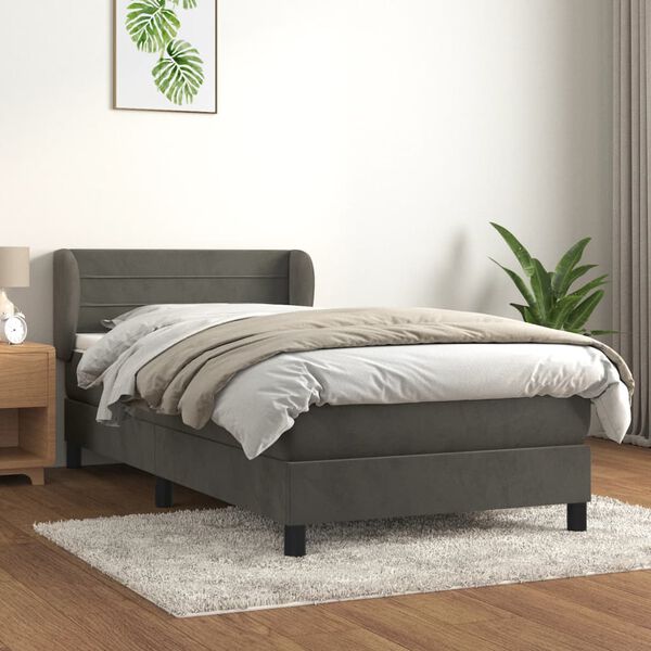 vidaXL Box spring postelja z vzmetnico temno siva 100x200 cm žamet