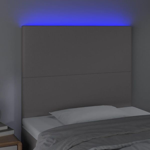 vidaXL LED posteljno vzglavje sivo 90x5x118/128 cm umetno usnje