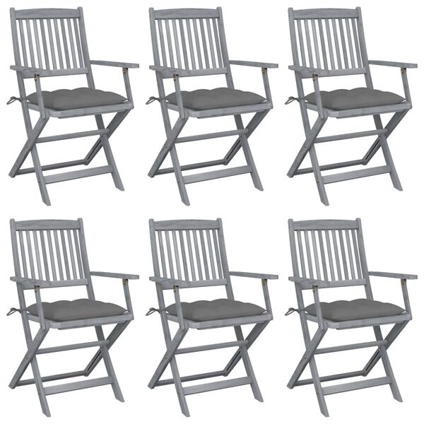 vidaXL Zložljivi vrtni stoli 6 kosov z blazinami trden akacijev les