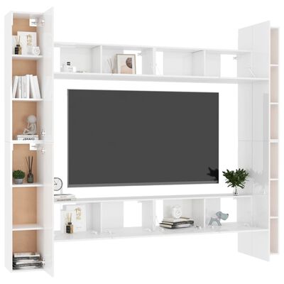 vidaXL Komplet TV omaric 8-delni visok sijaj bela iverna plošča