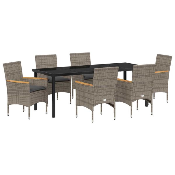 vidaXL Komplet za jedilnico v vrtu z blazino 7 pcs Siva poli ratan