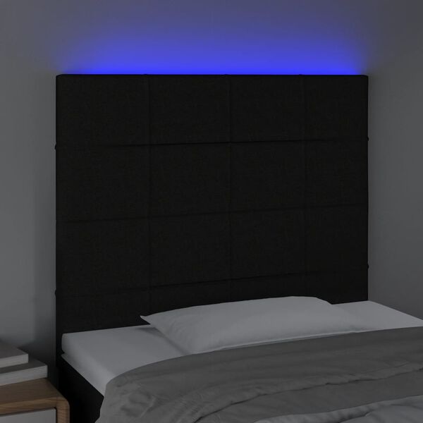vidaXL LED posteljno vzglavje črno 80x5x118/128 cm blago