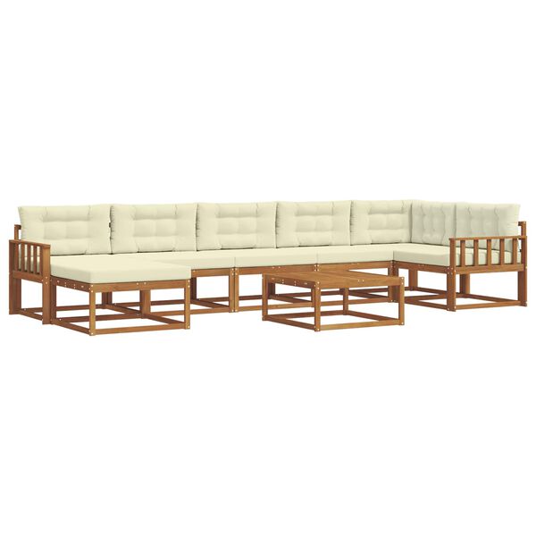 vidaXL Zunanja garnitura za sedenje z blazino 8 pcs Naravna in smetana