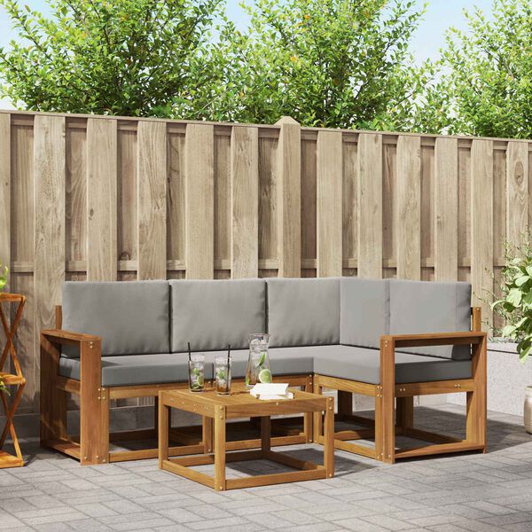 vidaXL Zunanja garnitura za sedenje 5 pcs Naravna in svetlo siva