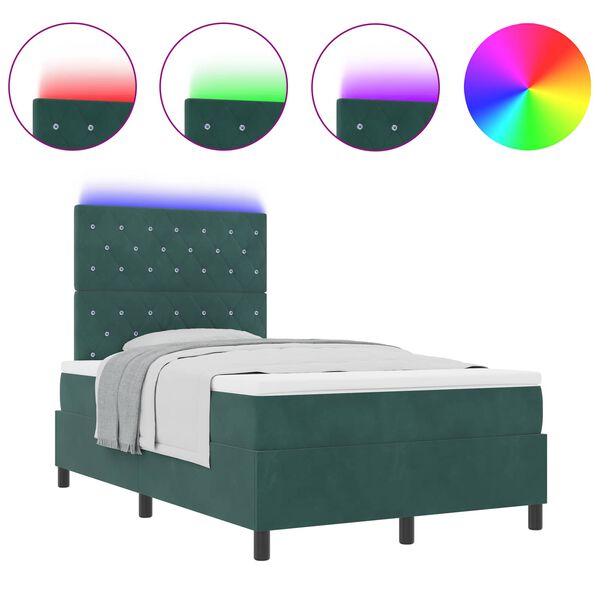 vidaXL LED Box Spring Postelja Temno zelena 120 x 190 cm blago