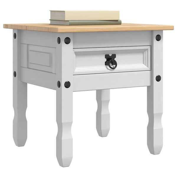 vidaXL Stranska miza Corona Bela 50 x 50 x 50 cm Masivno borovo les