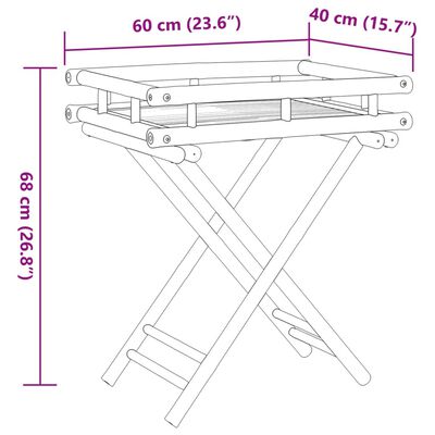 vidaXL Zložljiva miza s pladnjem 60x40x68 cm bambus