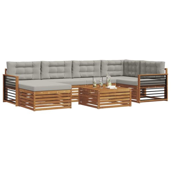 vidaXL Zunanja garnitura za sedenje 7 pcs Naravna in svetlo siva