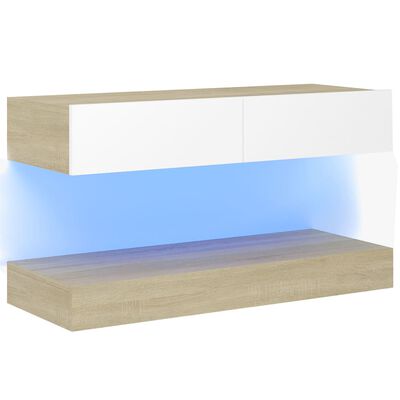 vidaXL TV omarica z LED lučkami bela in sonoma hrast 90x35 cm