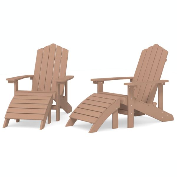 vidaXL Vrtni stoli Adirondack 2 kosa s stolčki za noge HDPE rjavi