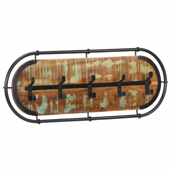 vidaXL Stenski obe&scaron;alnik za pla&scaron;če s 5 kljukami trden predelan les