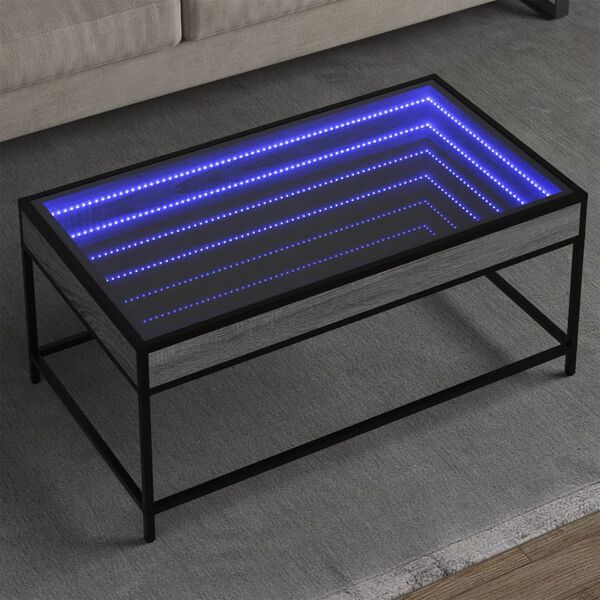 vidaXL Klubska mizica z neskončnimi LED siva sonoma 90x50x41 cm