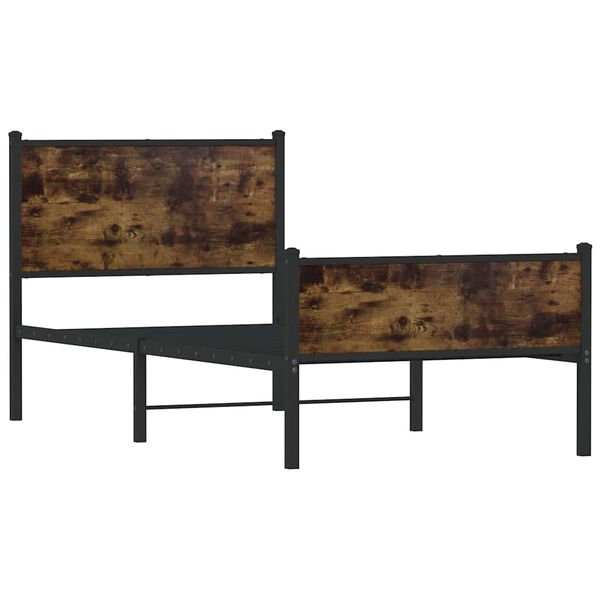 vidaXL Kovinski posteljni okvir brez vzmetnice dimljen hrast 75x190 cm