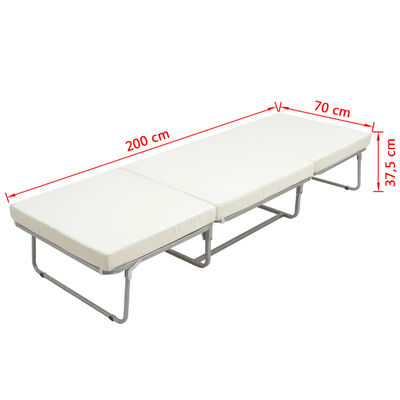 vidaXL Zložljiva postelja z vzmetnico bela jeklena 70x200 cm