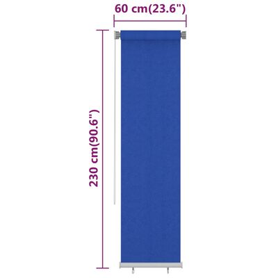 vidaXL Zunanje rolo senčilo 60x230 cm modro HDPE