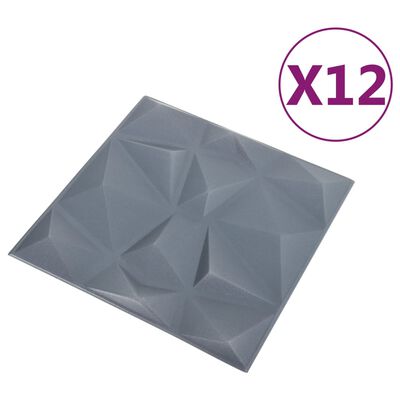 vidaXL 3D stenski paneli 12 kosov 50x50 cm diamantno sivi 3 m²