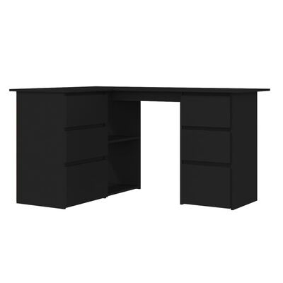 vidaXL Kotna pisalna miza črna 145x100x76 cm iverna plošča