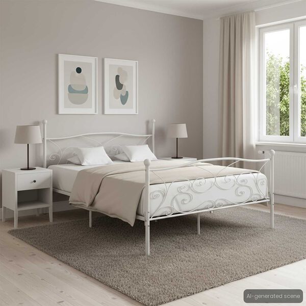 vidaXL Posteljni okvir z letvenim dnom bel kovinski 200x200 cm