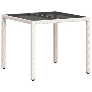 vidaXL Vrtna miza s stekleno plo&scaron;čo bela 90x90x75 cm poli ratan