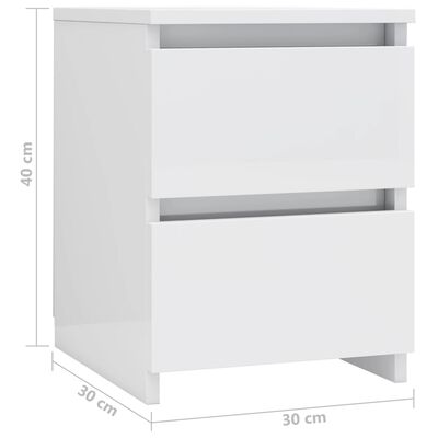 vidaXL Nočna omarica visok sijaj bela 30x30x40 cm iverna plošča