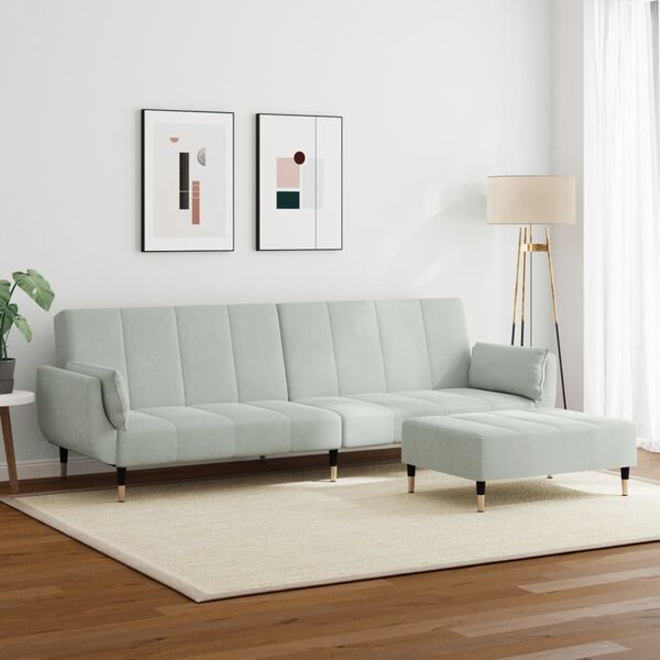 vidaXL Kavč dvosed z leži&scaron;čem in stolčkom za noge svetlo siv žamet