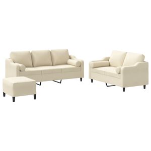 vidaXL Sedežna garnitura 3-delna z vzglavniki krem blago