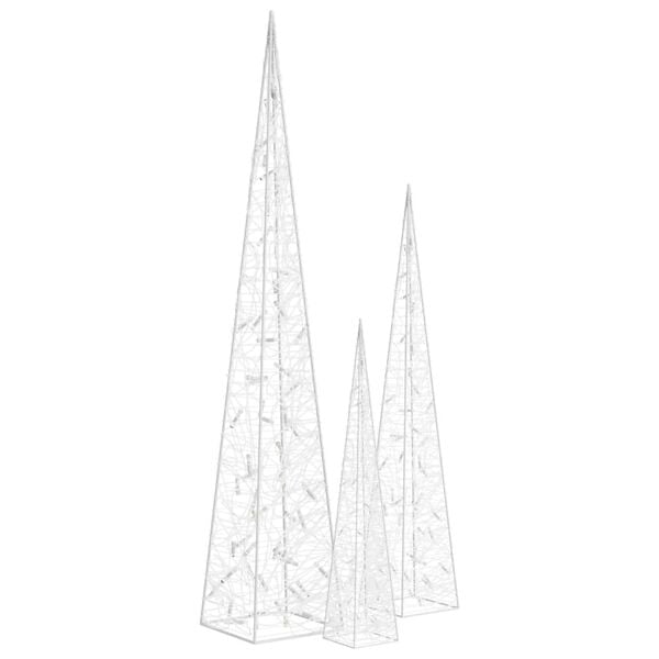 vidaXL Set akrilnih okrasnih LED stožcev hladno beli 60/90/120 cm