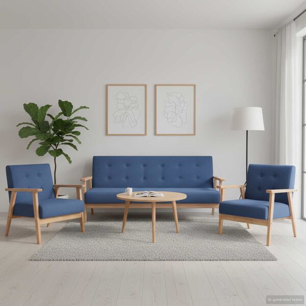 vidaXL Komplet kavčev 3-delni iz blaga modre barve