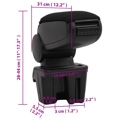 vidaXL Naslon za roke za avto črn 15x31x(28-44) cm ABS