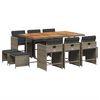 vidaXL Vrtna jedilna garnitura 11-delna z blazinami siv poli ratan
