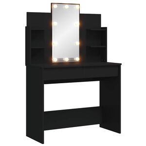 vidaXL Toaletna mizica z LED lučkami črna 96x40x142 cm