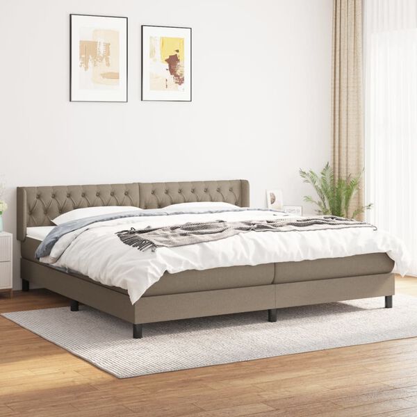 vidaXL Box spring postelja z vzmetnico taupe 200x200 cm blago