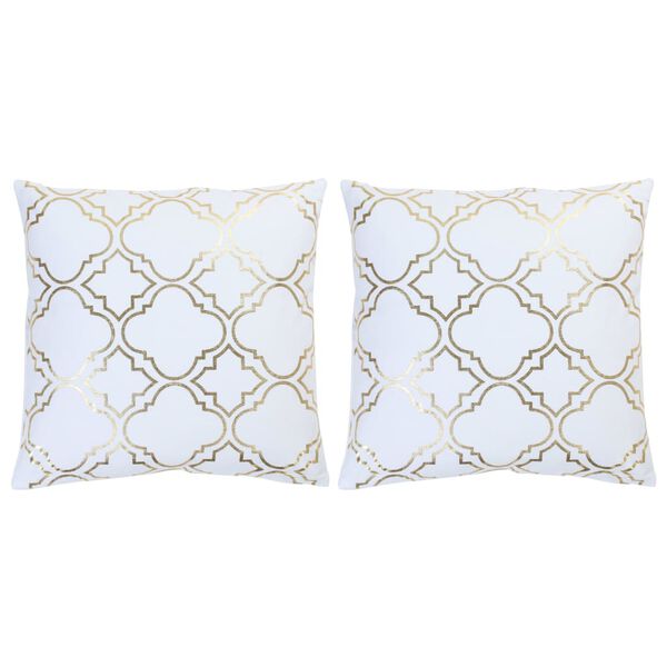 vidaXL Blazine 2 kosa s potiskom bele in zlate 40x40 cm bombaž