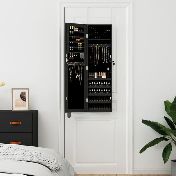 vidaXL Omarica za nakit z ogledalom stenska črna 30x8,5x106 cm