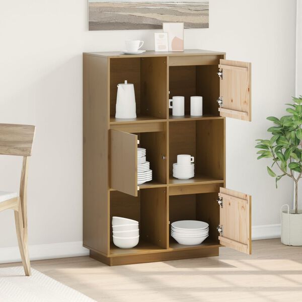 vidaXL Visoka omara medeno rjava 74x35x117 cm trdna borovina