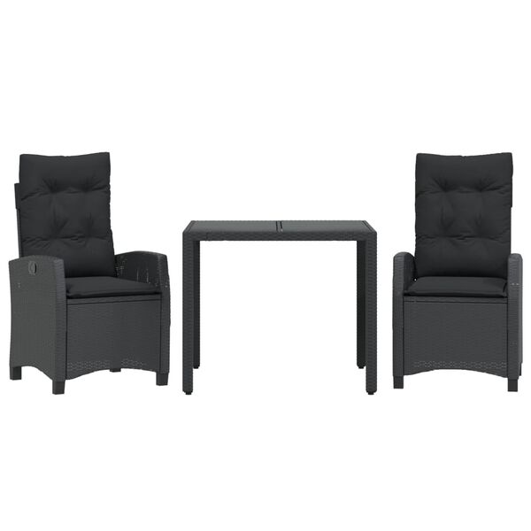 vidaXL Vrtna jedilna garnitura 3-delna z blazinami črn poli ratan