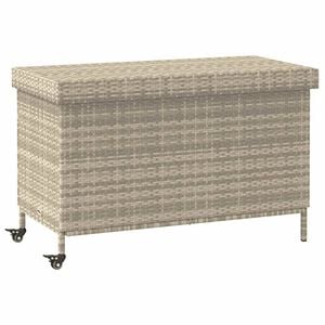 vidaXL Vrtna shranjevalna &scaron;katla s kolesi svetlo siva 110x55x73 cm poli ratan