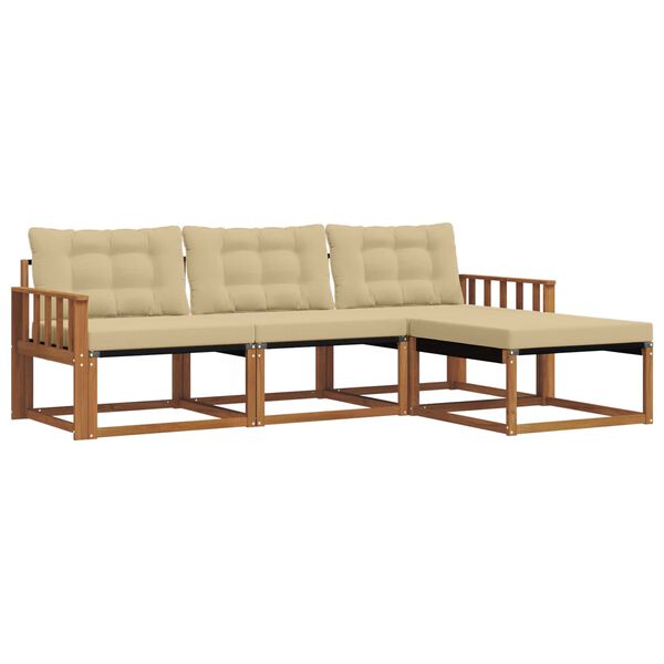 vidaXL Zunanja garnitura za sedenje z blazino 4 pcs Naravna in bež