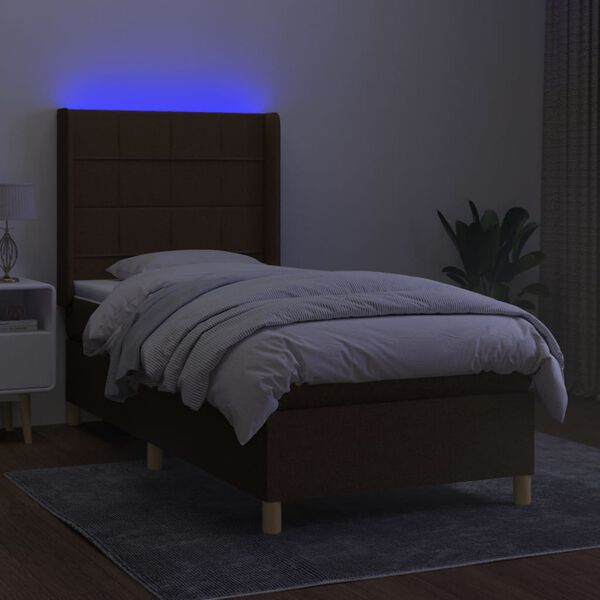 vidaXL Box spring postelja z vzmetnico LED temno rjava 80x200 cm blago