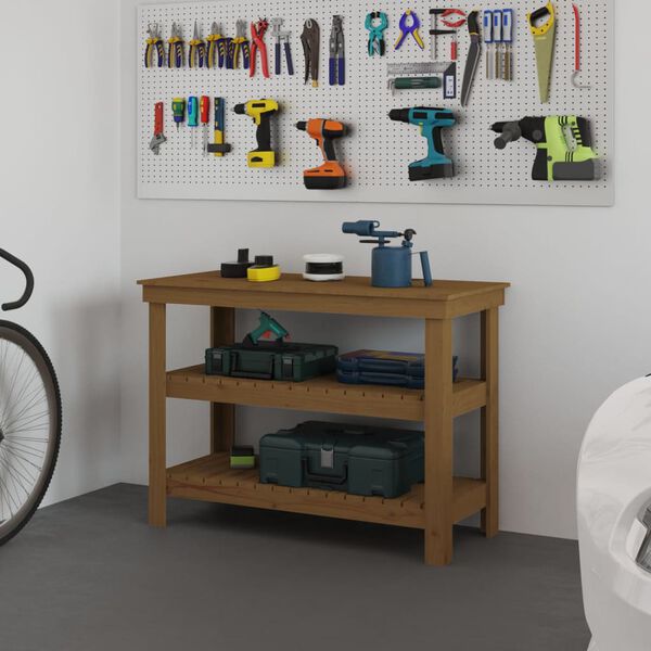 vidaXL Delovna miza medeno rjava 110,5x50x80 cm trdna borovina