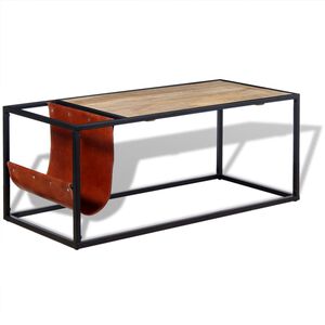 vidaXL Klubska mizica z držalom za revije iz pravega usnja 110x50x45cm