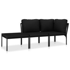 vidaXL Vrtna sedežna garnitura z blazinami 3-delna črna PVC