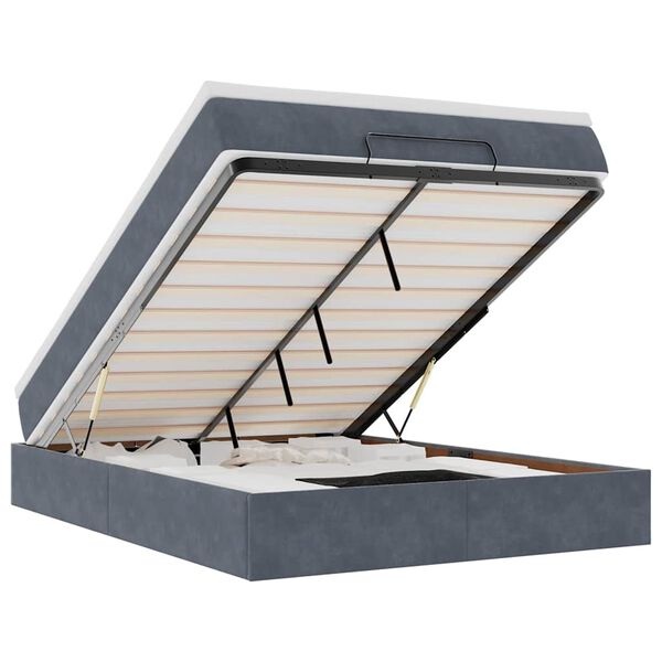 vidaXL Otomanska postelja z vzmetnico temno siva 140x200cm žamet