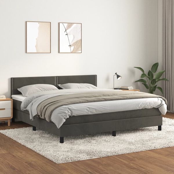 vidaXL Box spring postelja z vzmetnico temno siva 180x200 cm žamet