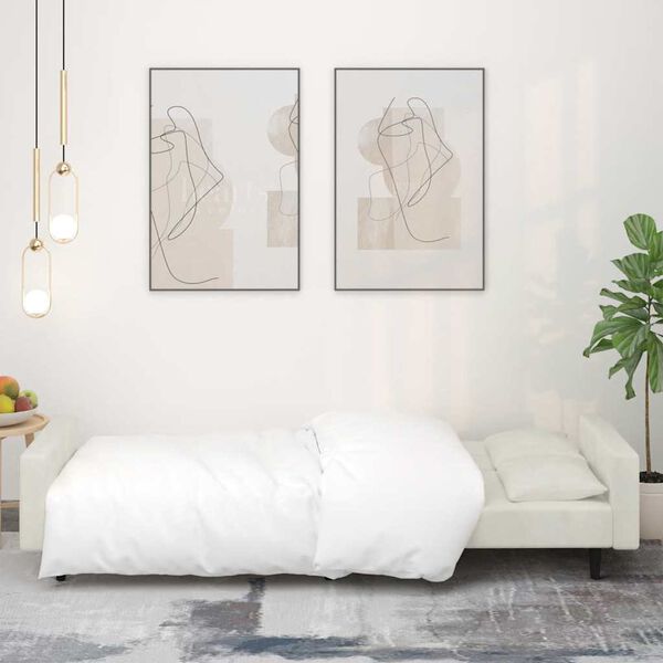 vidaXL Kavč dvosed z leži&scaron;čem in dvema blazinama krem žamet