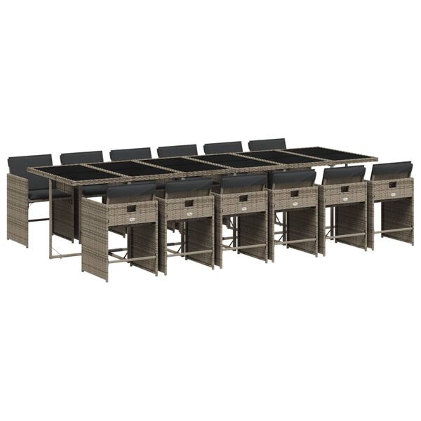 vidaXL Vrtna jedilna garnitura 13-delna z blazinami siv poli ratan